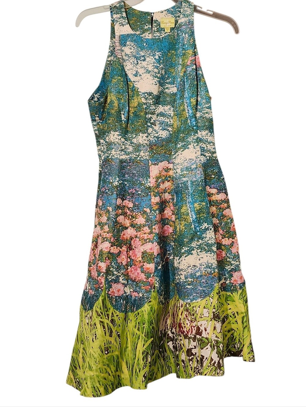Tracy Reese Garden Party Floral Fit & Flare Dress in Teal, Pink & Green - 2